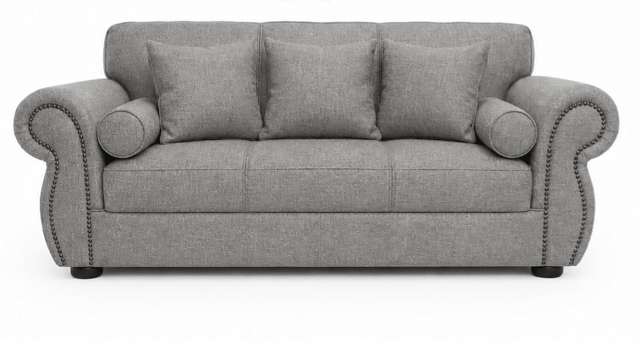Grey 3 seater couch on a white background