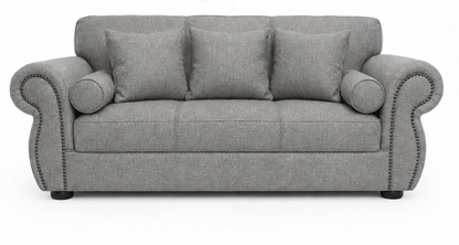 Grey 3 seater couch on a white background
