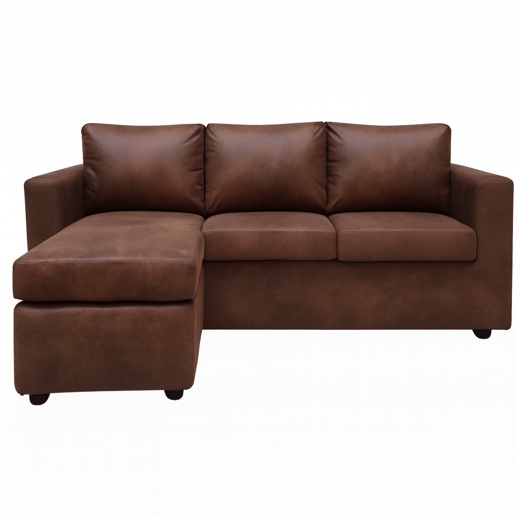Brown leather corner sectional sofa on a white background - that couch place