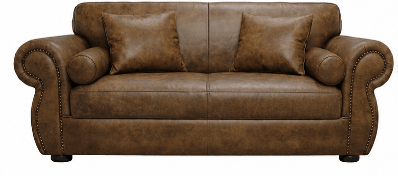 brown 2  seater couch on a white background