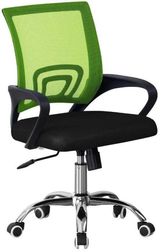 Green office chair with black seat and chrome base on a white background That Couch Place