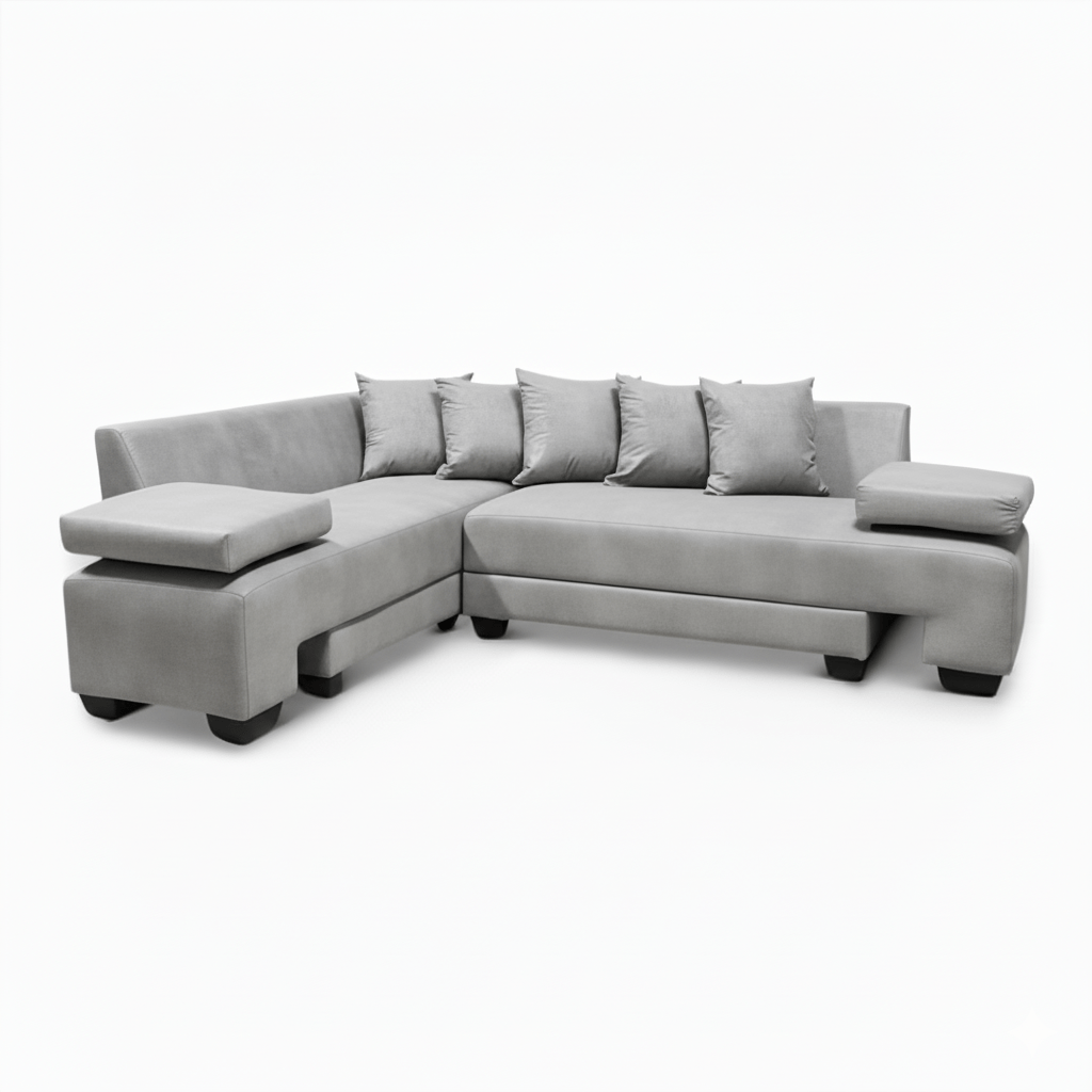 Gray sectional sofa bed on a white background-That Couch Place