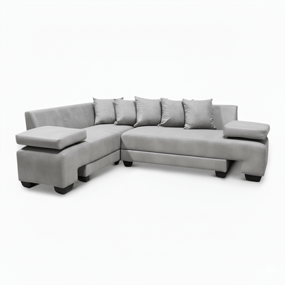 Gray sectional sofa bed on a white background-That Couch Place