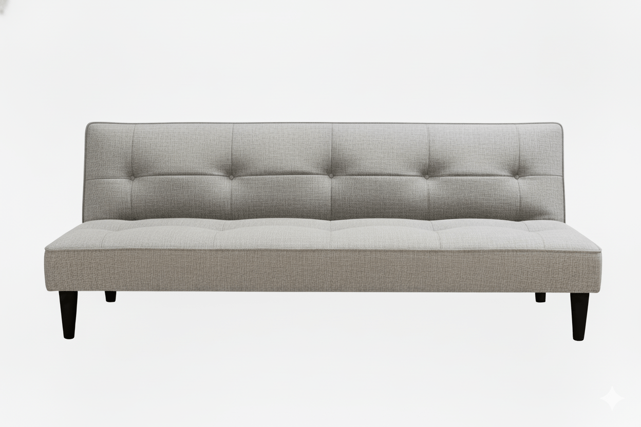 Gray sleeper couch, sofa bed on a white background That Couch Place