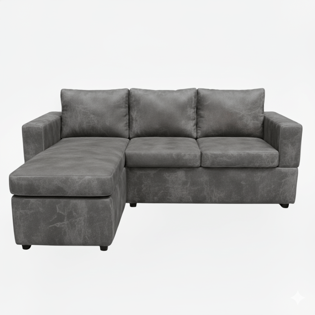 Gray sectional sofa on a white background that couch place