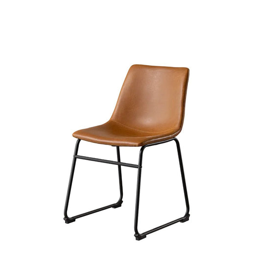 Brown chair with black metal legs on a gray background