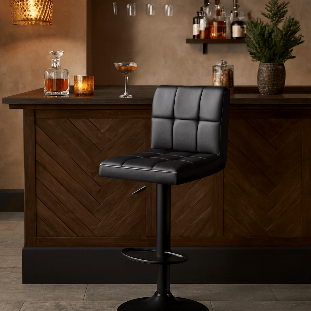 Luxus High-Back Swivel Bar Stool | PU Leather & Chrome Base - That Couch Place