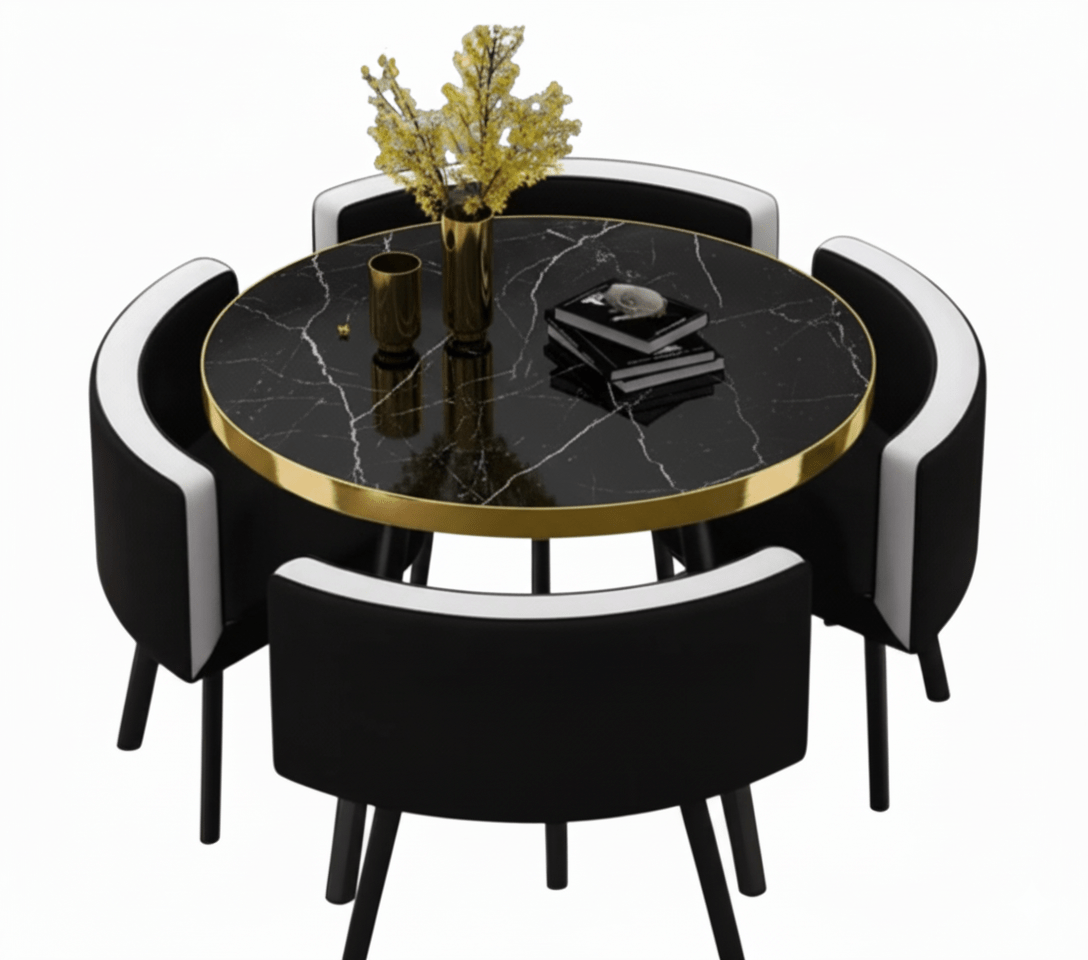 Round marble dining table set - Compact for small spaces - That Couch Place