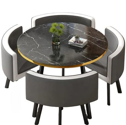 Compact Round black marble dining table set with  grey chairs - That Couch Place