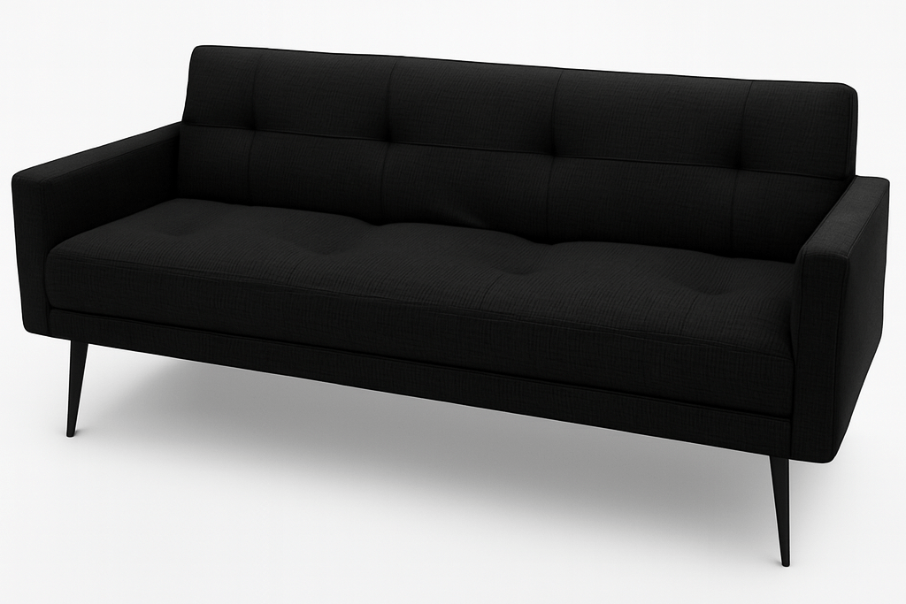 Black sleeper couch on a white background That Couch Place