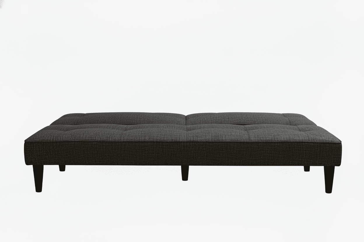 Dark gray futon sofa on a white background