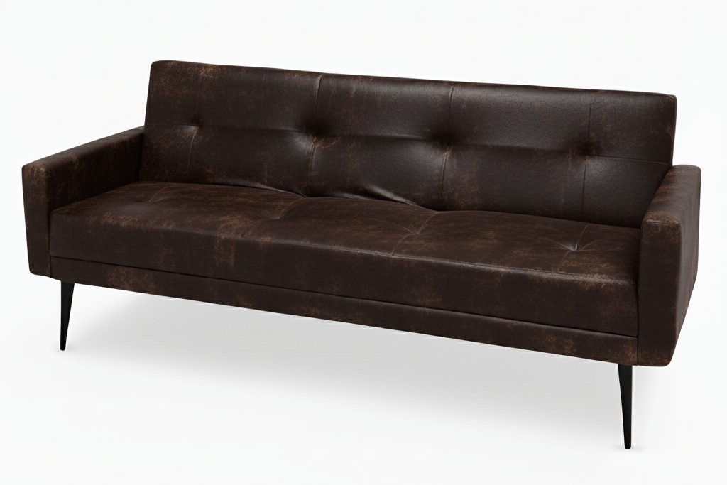 Brown leather sofa bed on a white background That Couch Place