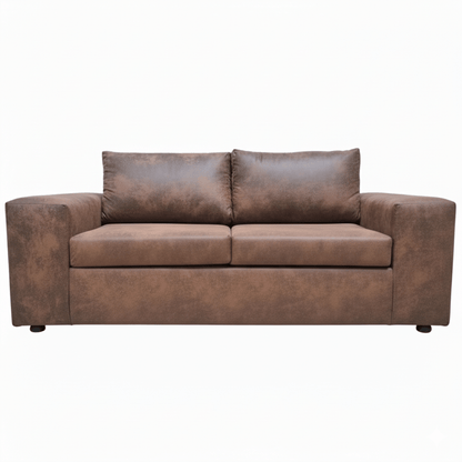 Brown leather 2 seat sofa on a white background. The Couch Place