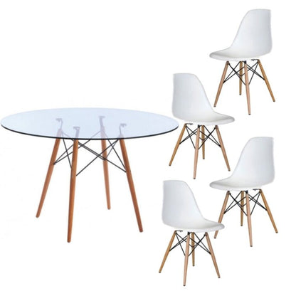 Round Glass Table Dining Room Set  Table and 4 Chairs on a white background - That Couch Place